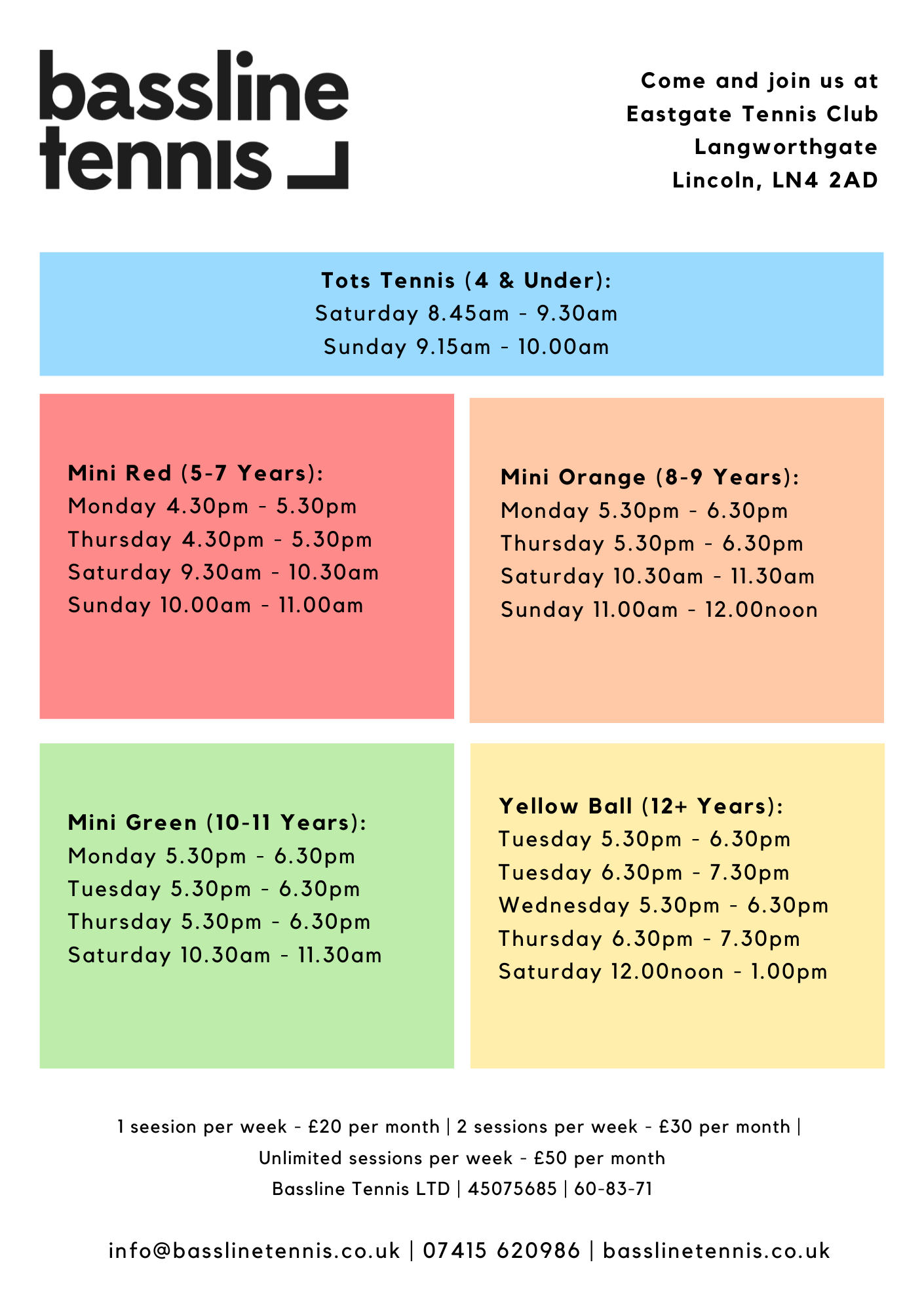 Bassline Tennis Kids Coaching Programme - Tennis Coaching in Lincoln