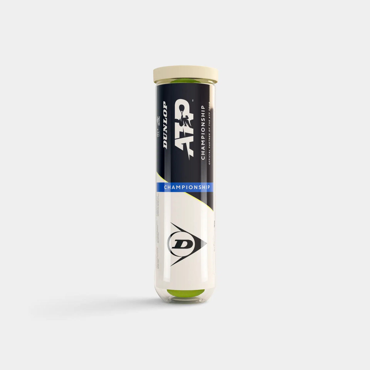 Can of Dunlop ATP Championship tennis balls against a plain white background.