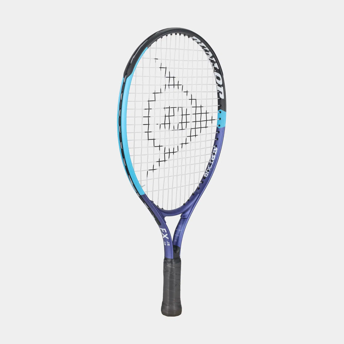 Tecnifibre FX Jr tennis racket with blue and purple frame on a light grey background