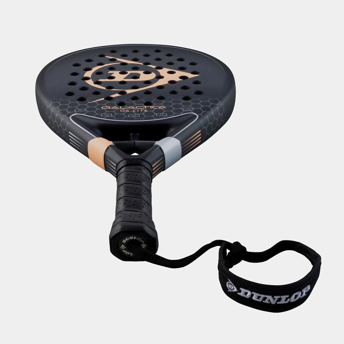 Dunlop Galactica OS Lite padel racket in black with copper and grey accents