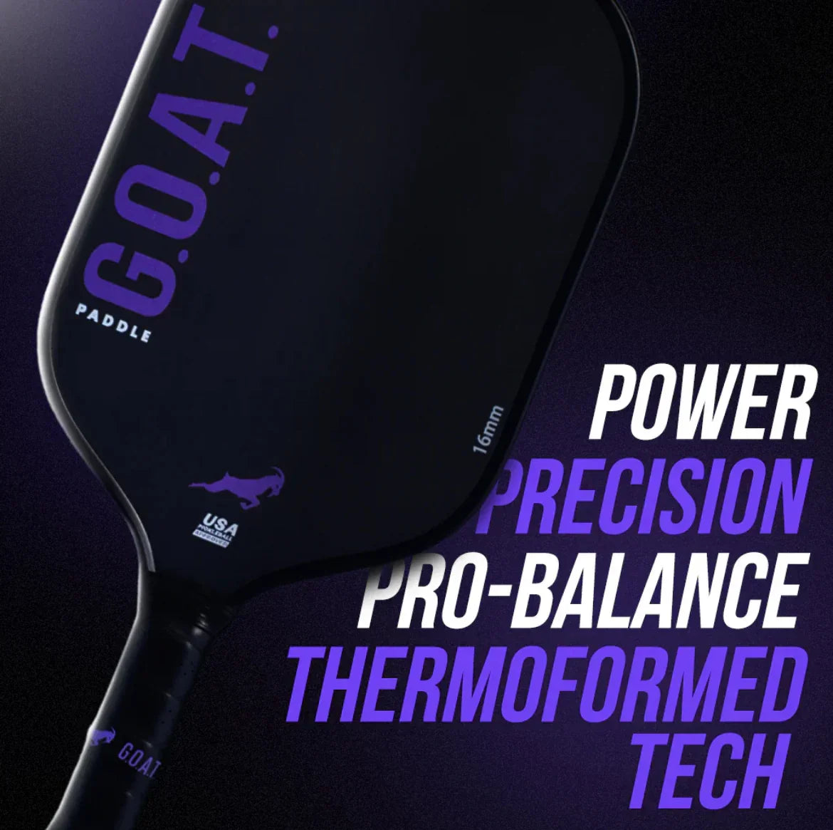 G.O.A.T. STEALTH POWER PURPLE 16MM PICKLEBALL PADDLE