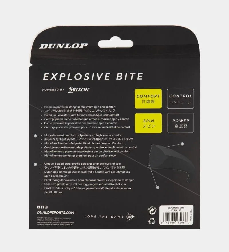 DUNLOP EXPLOSIVE BITE BLACK TENNIS STRING SET 1.32 - Bassline Retail