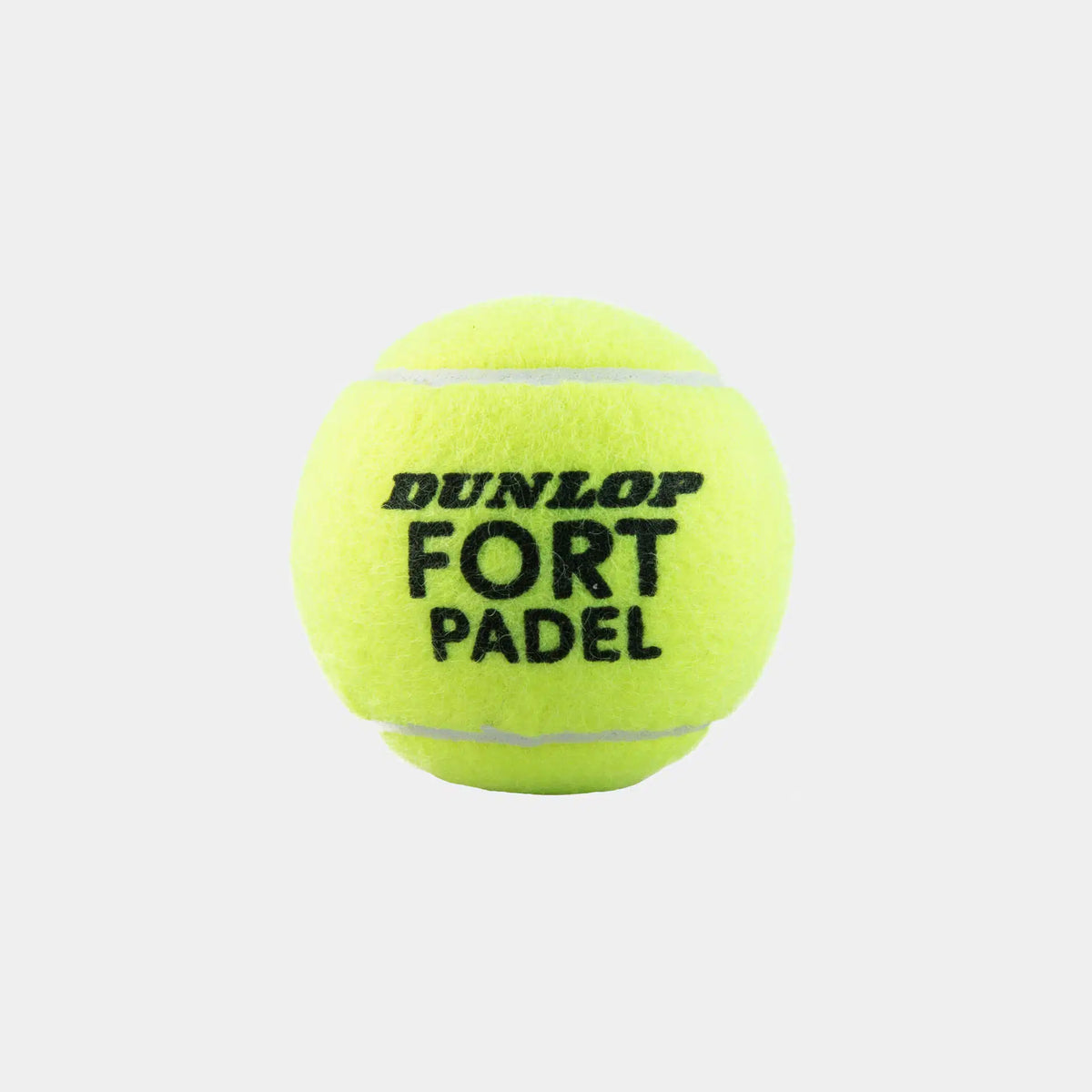 A single yellow Dunlop Fort Padel ball isolated on a plain white background.