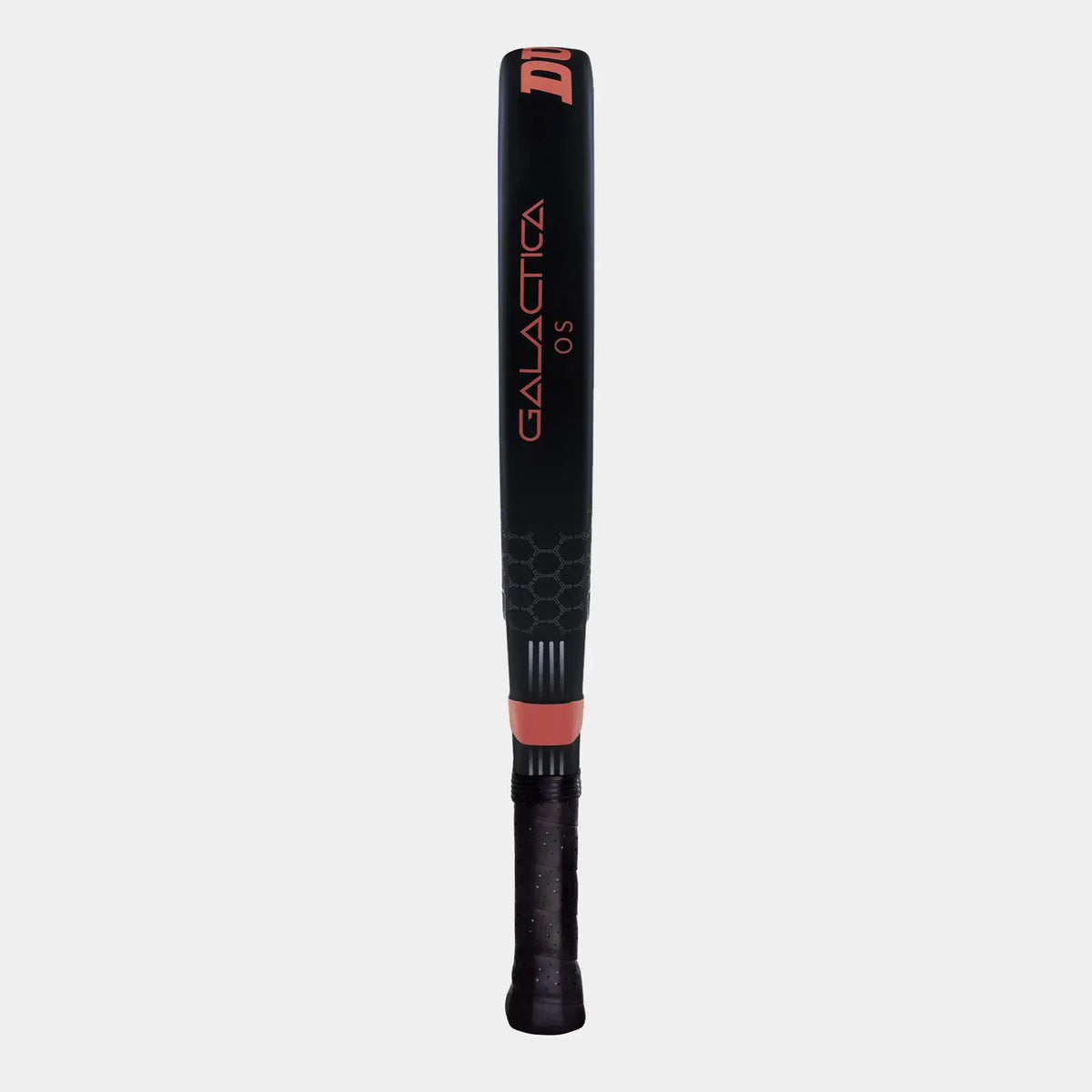 Black Galactica OS pickleball paddle with red accents and textured grip