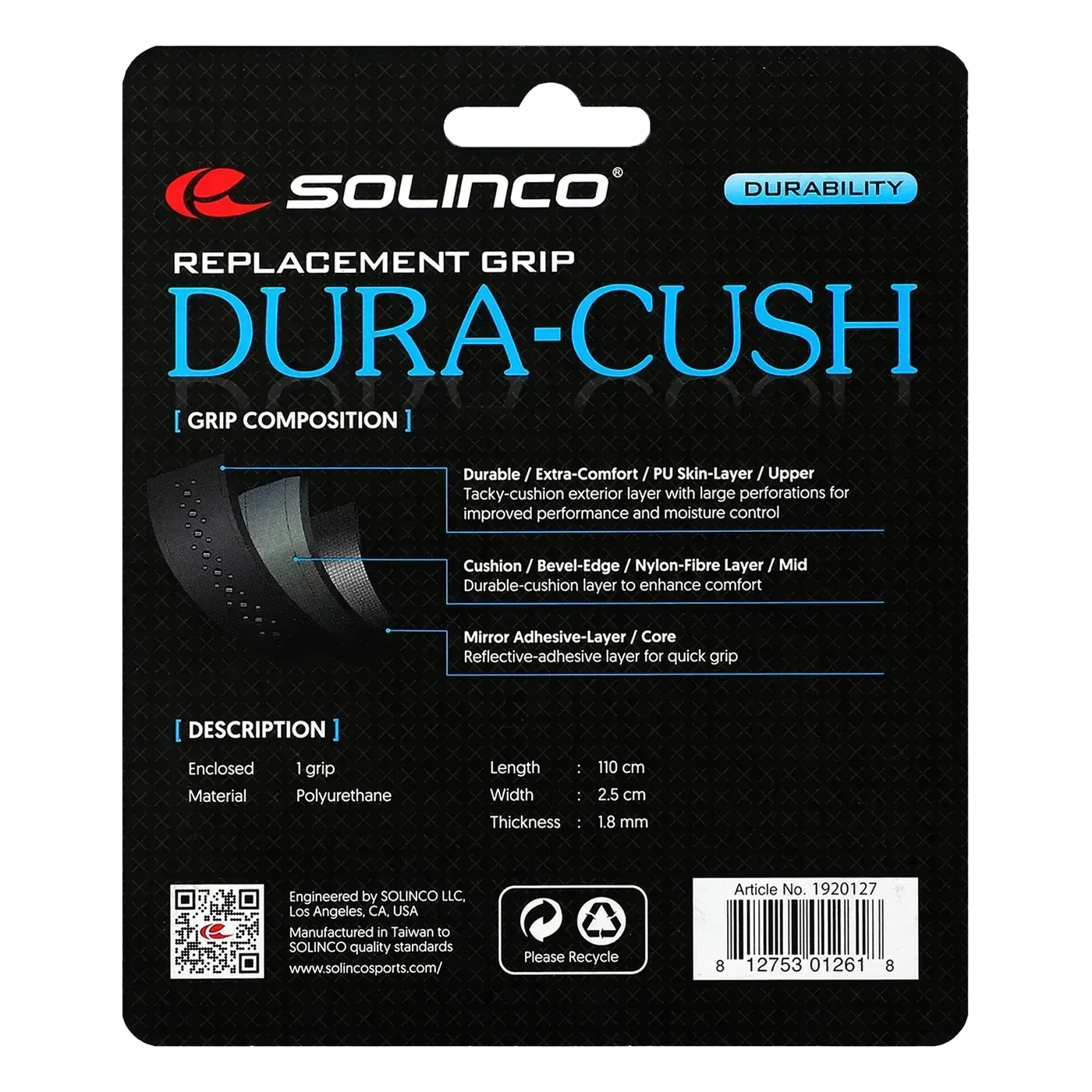 SOLINCO DURA-CUSH TENNIS RACKET REPLACEMENT GRIP - Bassline Retail