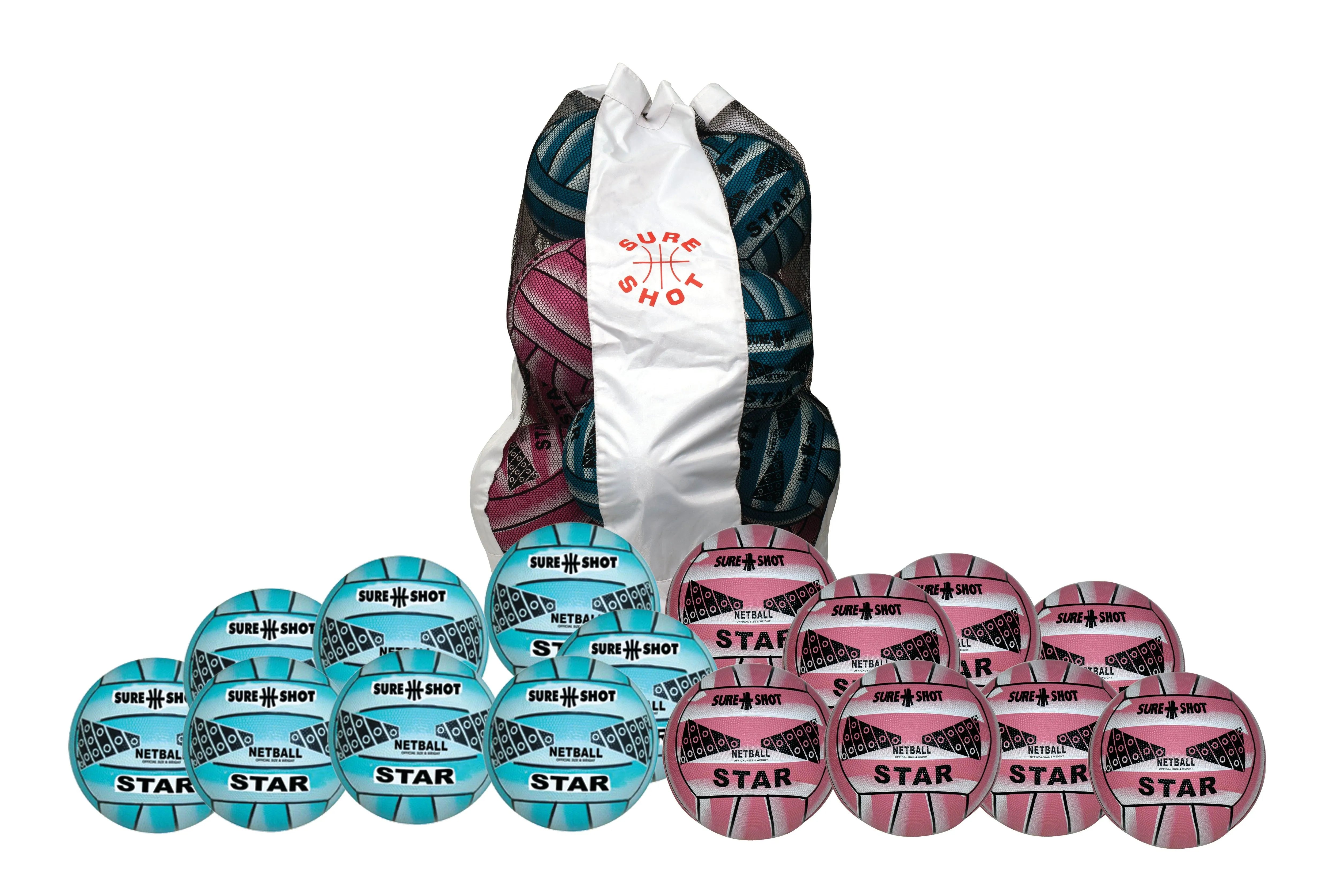 Sure Shot 15 Netball Ball Bag Size 5 Star Balls - Bassline Retail