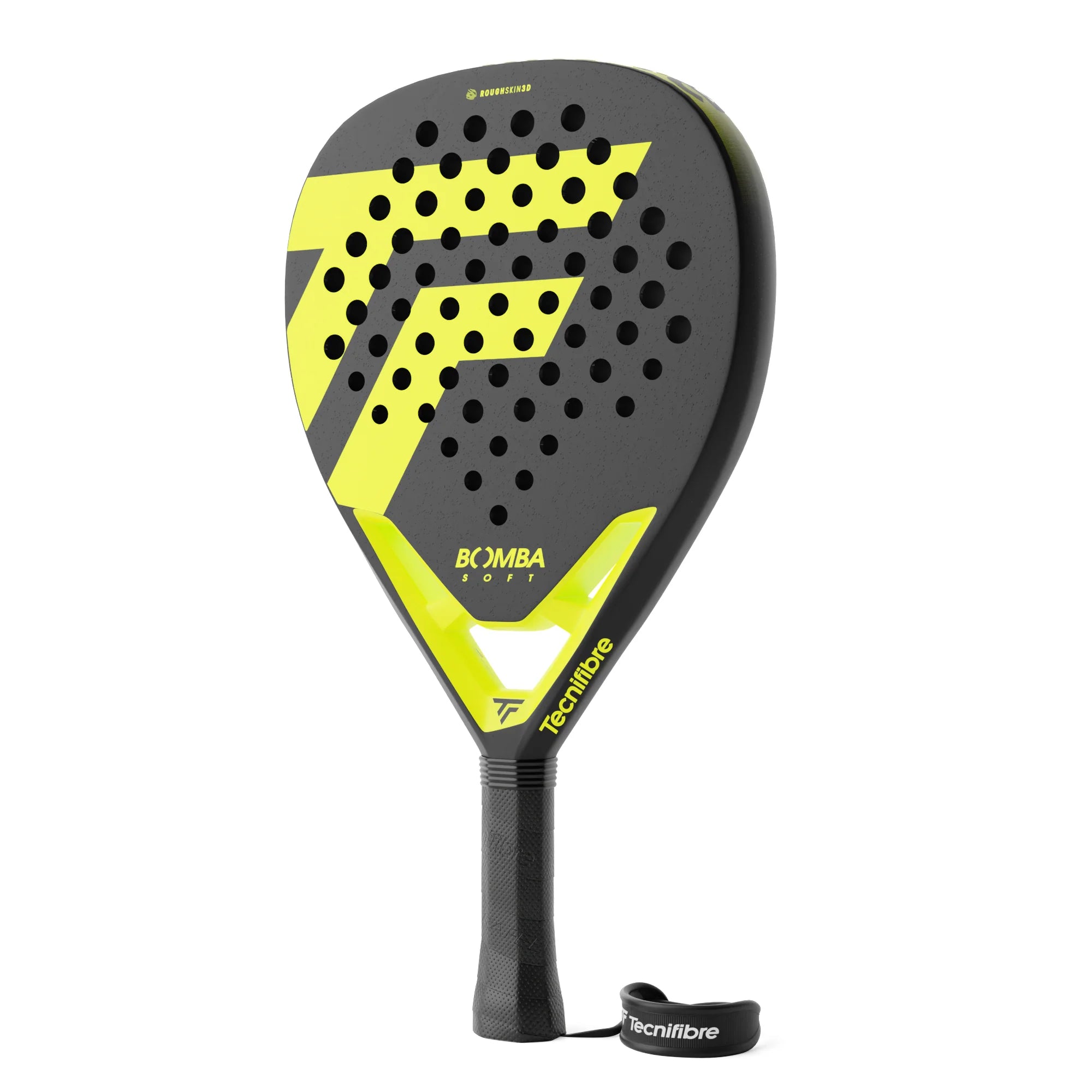 Tecnifibre Bomba Soft padel racket in black and neon yellow